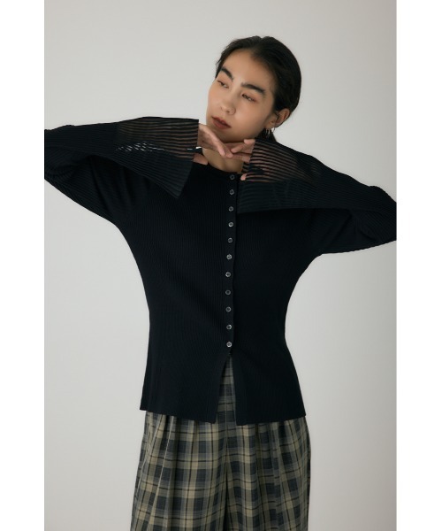 crie conforto(クリーコンフォルト)の「スリーブシアーリブカーディガン 冬服 / 長袖 / 羽織り(カーディガン/ボレロ・レディース・ブラック/マスタード/オフホワイト・FREE)」の12枚目の写真