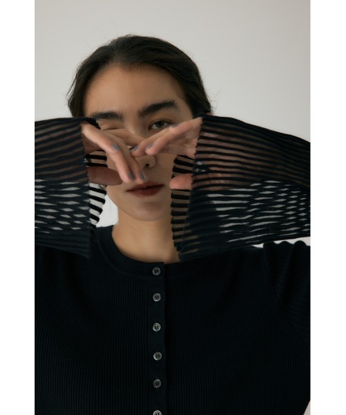 crie conforto(クリーコンフォルト)の「スリーブシアーリブカーディガン 冬服 / 長袖 / 羽織り(カーディガン/ボレロ・レディース・ブラック/マスタード/オフホワイト・FREE)」の13枚目の写真