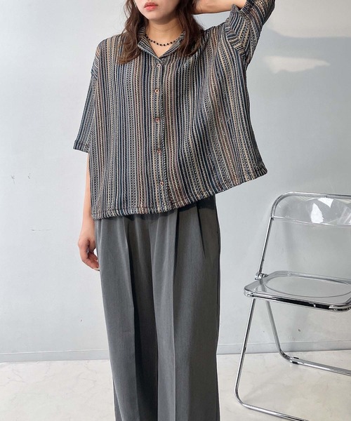 AS KNOW AS plus(アズノゥアズプラス)の「♪ゆったり涼しい 選んで5分袖開襟シャツ(シャツ/ブラウス・レディース・ホワイト系/グレー系/ネイビー系/ブラック系/グリーン系/サックスブルー系・FREE)」の16枚目の写真