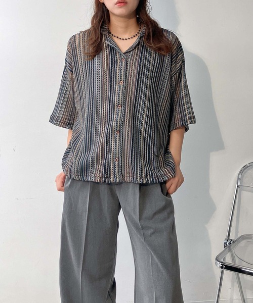 AS KNOW AS plus(アズノゥアズプラス)の「♪ゆったり涼しい 選んで5分袖開襟シャツ(シャツ/ブラウス・レディース・ホワイト系/グレー系/ネイビー系/ブラック系/グリーン系/サックスブルー系・FREE)」の13枚目の写真