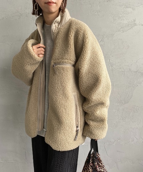 GYMPHLEX（ジムフレックス）の「[GYMPHLEX/ジムフレックス] COZY LIGHT ボアフリースブルゾン（ブルゾン・レディース・チャコールグレー/ベージュ/オフホワイト・M/L）」の8枚目の写真