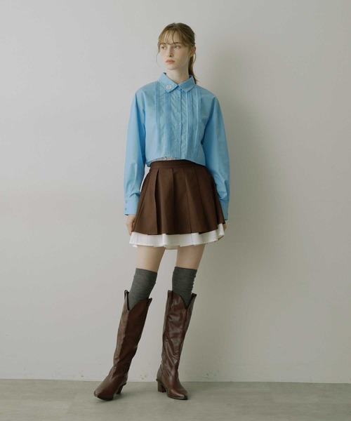 HEIREN(ヘイレーン)の「【HEIREN】ピンタッククロップドシャツ(シャツ/ブラウス・レディース・ブルー/ホワイト・FREE)」の5枚目の写真