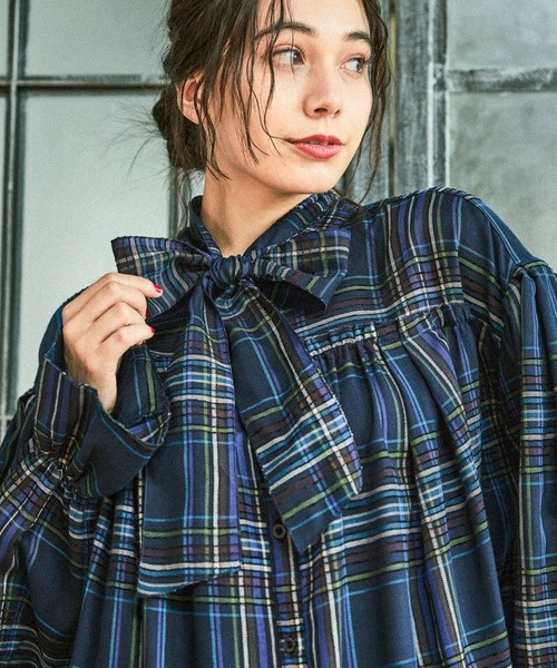 セール】2WAYボウタイチェックブラウス（シャツ/ブラウス）｜niko and