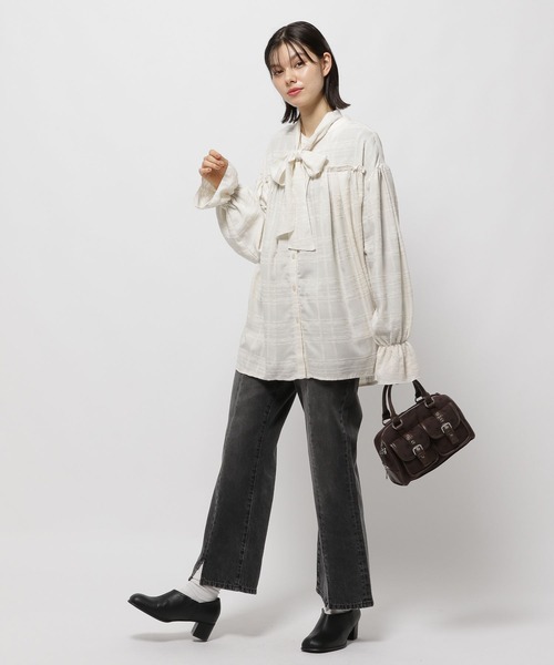 niko and...（ニコアンド）の「2WAYボウタイチェックブラウス（シャツ/ブラウス・レディース・ネイビー/アイボリー/オフホワイト・FREE）」の10枚目の写真