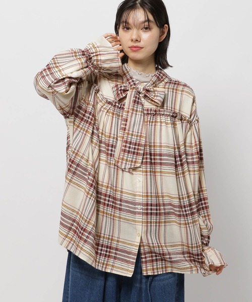 niko and...（ニコアンド）の「2WAYボウタイチェックブラウス（シャツ/ブラウス・レディース・ネイビー/アイボリー/オフホワイト・FREE）」の15枚目の写真