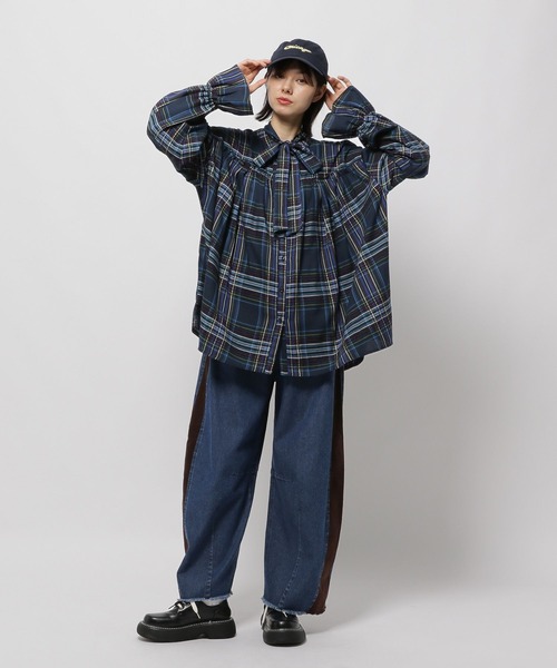 niko and...（ニコアンド）の「2WAYボウタイチェックブラウス（シャツ/ブラウス・レディース・ネイビー/アイボリー/オフホワイト・FREE）」の16枚目の写真