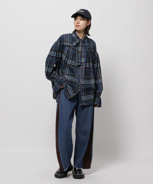 niko and...（ニコアンド）の「2WAYボウタイチェックブラウス（シャツ/ブラウス・レディース・ネイビー/アイボリー/オフホワイト・FREE）」の17枚目の写真