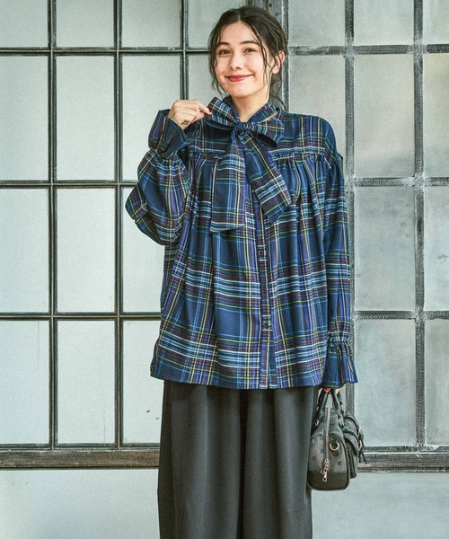 セール】2WAYボウタイチェックブラウス（シャツ/ブラウス）｜niko and