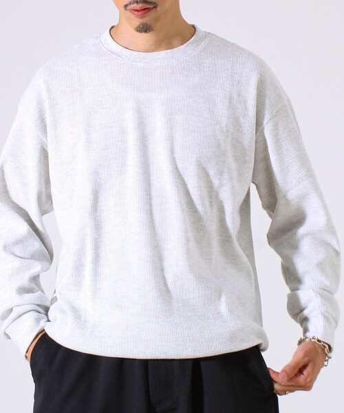 GLOSTER（グロスター）の「【レイヤードに最適】起毛ワッフル 裾ドロストロンT（Tシャツ/カットソー・メンズ・チャコールグレー/ネイビー/ヘザーグレー・M/L/XL）」の2枚目の写真