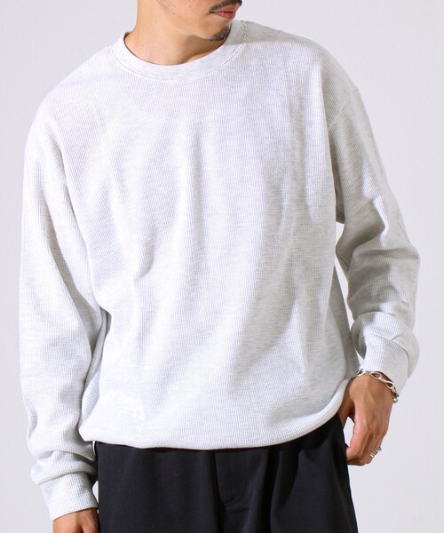 GLOSTER（グロスター）の「【レイヤードに最適】起毛ワッフル 裾ドロストロンT（Tシャツ/カットソー・メンズ・チャコールグレー/ネイビー/ヘザーグレー・M/L/XL）」の5枚目の写真