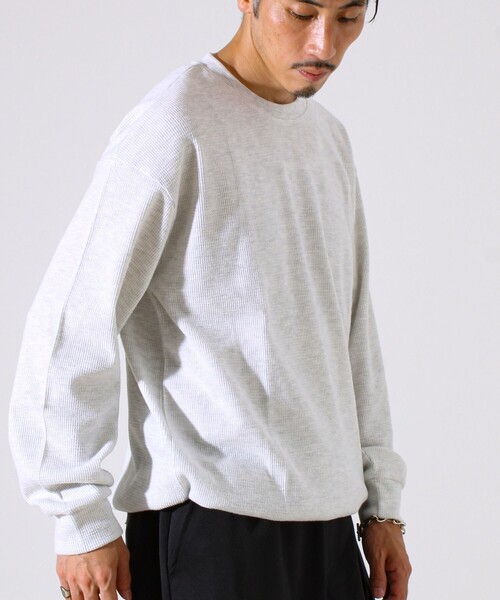 GLOSTER（グロスター）の「【レイヤードに最適】起毛ワッフル 裾ドロストロンT（Tシャツ/カットソー・メンズ・チャコールグレー/ネイビー/ヘザーグレー・M/L/XL）」の8枚目の写真