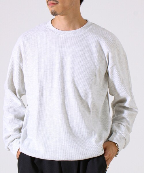 GLOSTER（グロスター）の「【レイヤードに最適】起毛ワッフル 裾ドロストロンT（Tシャツ/カットソー・メンズ・チャコールグレー/ネイビー/ヘザーグレー・M/L/XL）」の9枚目の写真