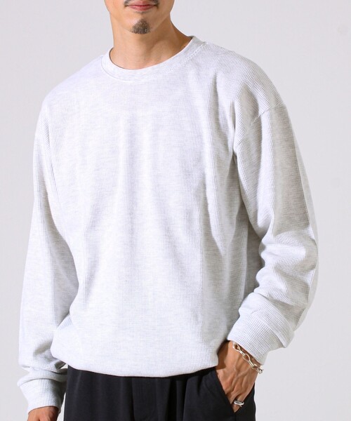 GLOSTER（グロスター）の「【レイヤードに最適】起毛ワッフル 裾ドロストロンT（Tシャツ/カットソー・メンズ・チャコールグレー/ネイビー/ヘザーグレー・M/L/XL）」の10枚目の写真