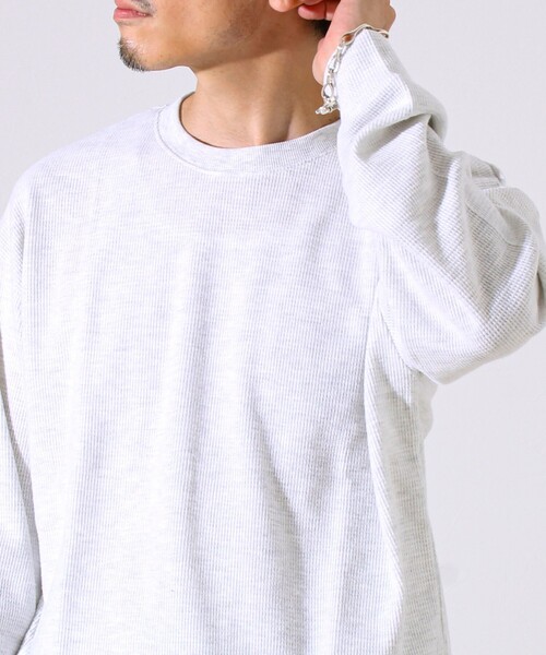 GLOSTER（グロスター）の「【レイヤードに最適】起毛ワッフル 裾ドロストロンT（Tシャツ/カットソー・メンズ・チャコールグレー/ネイビー/ヘザーグレー・M/L/XL）」の11枚目の写真