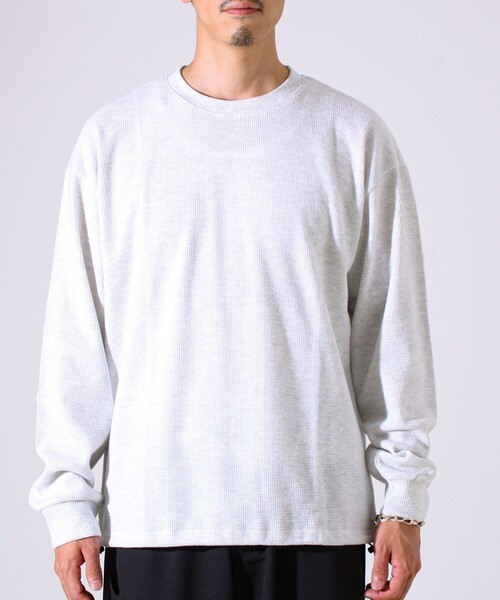 GLOSTER（グロスター）の「【レイヤードに最適】起毛ワッフル 裾ドロストロンT（Tシャツ/カットソー・メンズ・チャコールグレー/ネイビー/ヘザーグレー・M/L/XL）」の17枚目の写真