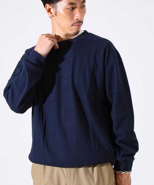 GLOSTER（グロスター）の「【レイヤードに最適】起毛ワッフル 裾ドロストロンT（Tシャツ/カットソー・メンズ・チャコールグレー/ネイビー/ヘザーグレー・M/L/XL）」の19枚目の写真