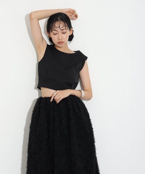 atlo(アトロ)の「ミモレ丈&ノースリーブ フォーマル チュール モコモコ セットアップ バックジップセレモニー 結婚式 二次会 パーティー ドレス オケージョンドレス 同窓会 成人式 お呼ばれ 謝恩会 20代 30代(ドレス・レディース・ブラック/ベージュ系その他/チャコール・M)」の6枚目の写真