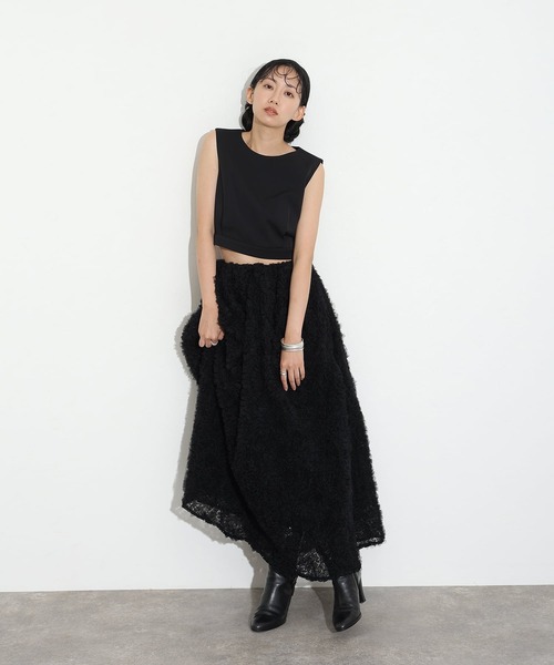 atlo(アトロ)の「ミモレ丈&ノースリーブ フォーマル チュール モコモコ セットアップ バックジップセレモニー 結婚式 二次会 パーティー ドレス オケージョンドレス 同窓会 成人式 お呼ばれ 謝恩会 20代 30代(ドレス・レディース・ブラック/ベージュ系その他/チャコール・M)」の7枚目の写真