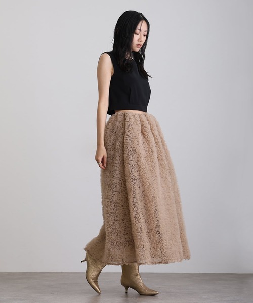 atlo(アトロ)の「ミモレ丈&ノースリーブ フォーマル チュール モコモコ セットアップ バックジップセレモニー 結婚式 二次会 パーティー ドレス オケージョンドレス 同窓会 成人式 お呼ばれ 謝恩会 20代 30代(ドレス・レディース・ブラック/ベージュ系その他/チャコール・M)」の9枚目の写真