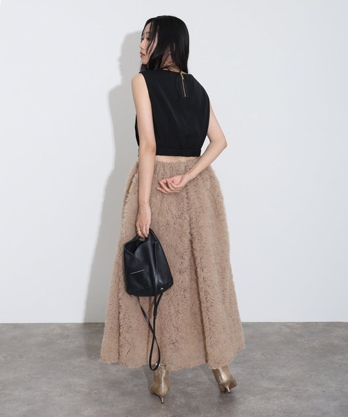 atlo(アトロ)の「ミモレ丈&ノースリーブ フォーマル チュール モコモコ セットアップ バックジップセレモニー 結婚式 二次会 パーティー ドレス オケージョンドレス 同窓会 成人式 お呼ばれ 謝恩会 20代 30代(ドレス・レディース・ブラック/ベージュ系その他/チャコール・M)」の10枚目の写真