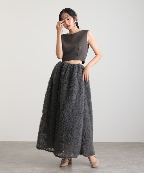 atlo(アトロ)の「ミモレ丈&ノースリーブ フォーマル チュール モコモコ セットアップ バックジップセレモニー 結婚式 二次会 パーティー ドレス オケージョンドレス 同窓会 成人式 お呼ばれ 謝恩会 20代 30代(ドレス・レディース・ブラック/ベージュ系その他/チャコール・M)」の15枚目の写真
