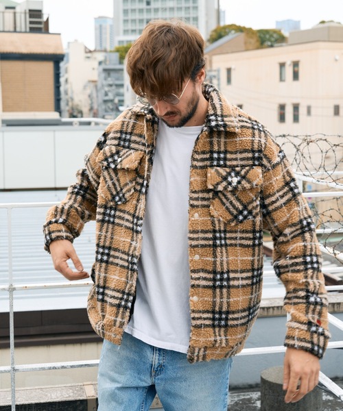 STUD MUFFIN（スタッドマフィン）の「STUD MUFFIN/スタッドマフィン/ブロックチェックムックボア サガラパッチワーク ブルゾン（ブルゾン・メンズ・ベージュ/ブラック・2/3/4）」の5枚目の写真