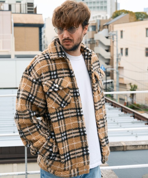 STUD MUFFIN（スタッドマフィン）の「STUD MUFFIN/スタッドマフィン/ブロックチェックムックボア サガラパッチワーク ブルゾン（ブルゾン・メンズ・ベージュ/ブラック・2/3/4）」の4枚目の写真