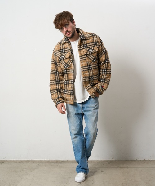 STUD MUFFIN（スタッドマフィン）の「STUD MUFFIN/スタッドマフィン/ブロックチェックムックボア サガラパッチワーク ブルゾン（ブルゾン・メンズ・ベージュ/ブラック・2/3/4）」の12枚目の写真