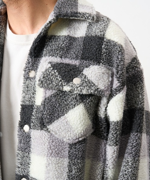 STUD MUFFIN（スタッドマフィン）の「STUD MUFFIN/スタッドマフィン/ブロックチェックムックボア サガラパッチワーク ブルゾン（ブルゾン・メンズ・ベージュ/ブラック・2/3/4）」の18枚目の写真