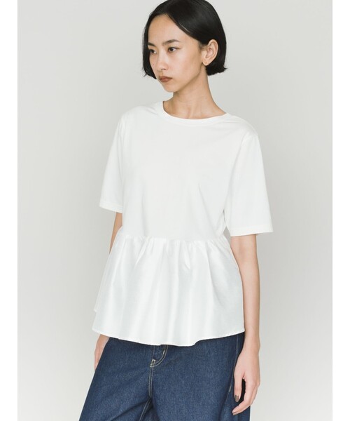 MIDIUMISOLID(ミディウミソリッド)の「MIDIUMISOLID for Ladies ウーブン スイッチング 2way ペプラム(Tシャツ/カットソー・レディース・ブラック/オフホワイト/ライトグレー・FREE)」の9枚目の写真
