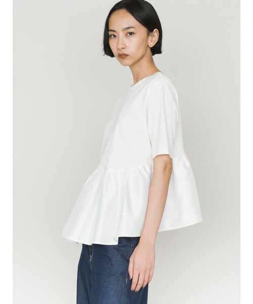 MIDIUMISOLID(ミディウミソリッド)の「MIDIUMISOLID for Ladies ウーブン スイッチング 2way ペプラム(Tシャツ/カットソー・レディース・ブラック/オフホワイト/ライトグレー・FREE)」の10枚目の写真