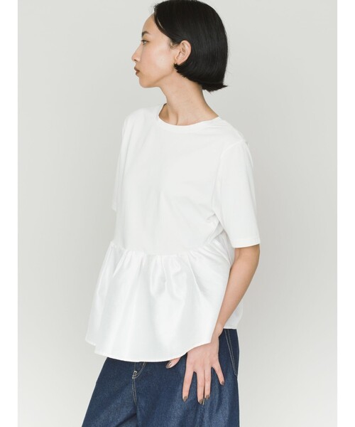 MIDIUMISOLID(ミディウミソリッド)の「MIDIUMISOLID for Ladies ウーブン スイッチング 2way ペプラム(Tシャツ/カットソー・レディース・ブラック/オフホワイト/ライトグレー・FREE)」の11枚目の写真