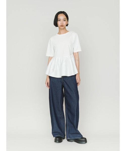 MIDIUMISOLID(ミディウミソリッド)の「MIDIUMISOLID for Ladies ウーブン スイッチング 2way ペプラム(Tシャツ/カットソー・レディース・ブラック/オフホワイト/ライトグレー・FREE)」の13枚目の写真