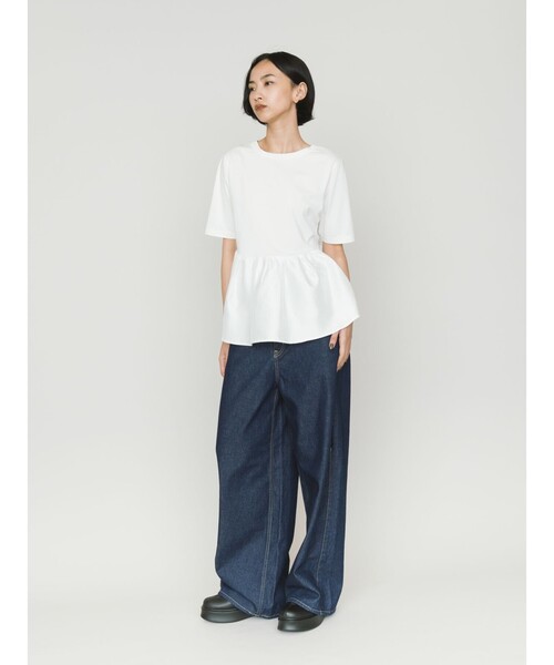 MIDIUMISOLID(ミディウミソリッド)の「MIDIUMISOLID for Ladies ウーブン スイッチング 2way ペプラム(Tシャツ/カットソー・レディース・ブラック/オフホワイト/ライトグレー・FREE)」の14枚目の写真