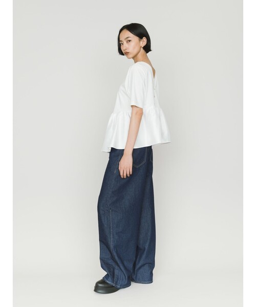 MIDIUMISOLID(ミディウミソリッド)の「MIDIUMISOLID for Ladies ウーブン スイッチング 2way ペプラム(Tシャツ/カットソー・レディース・ブラック/オフホワイト/ライトグレー・FREE)」の15枚目の写真