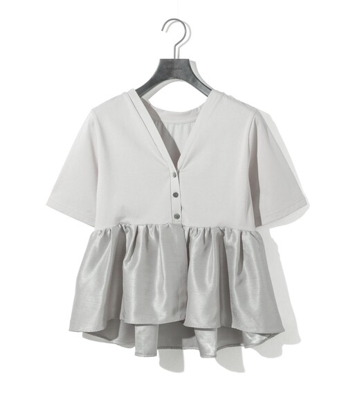 MIDIUMISOLID(ミディウミソリッド)の「MIDIUMISOLID for Ladies ウーブン スイッチング 2way ペプラム(Tシャツ/カットソー・レディース・ブラック/オフホワイト/ライトグレー・FREE)」の4枚目の写真