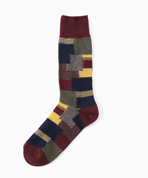 JOURNAL STANDARD（ジャーナルスタンダード）の「オリジナル パッチワーク クルー ソックス（ソックス/靴下・メンズ・ブラック系その他/ボルドー・FREE）」の2枚目の写真