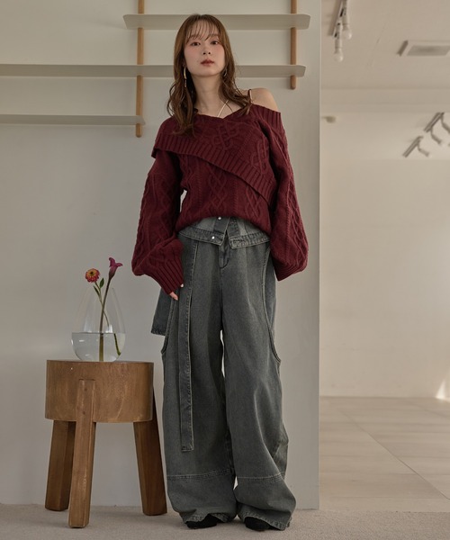 ワンピース YILON ONE SHOULDER CABLE KNIT OP one shoulder cable knit / ワンショルケーブルニット（ニット