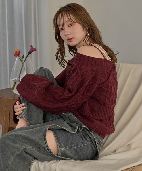 mideal(マイディール)の「one shoulder cable knit / ワンショルケーブルニット(ニット/セーター・レディース・アイボリー/ブルーグリーン/ボルドー・FREE)」の14枚目の写真