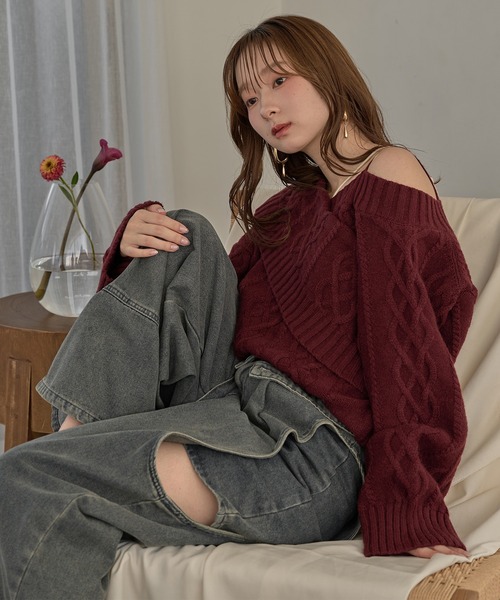 ワンピース YILON ONE SHOULDER CABLE KNIT OP one shoulder cable knit / ワンショルケーブルニット（ニット
