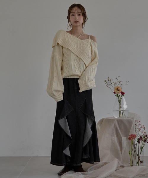 one shoulder cable knit / ワンショルケーブルニット（ニット