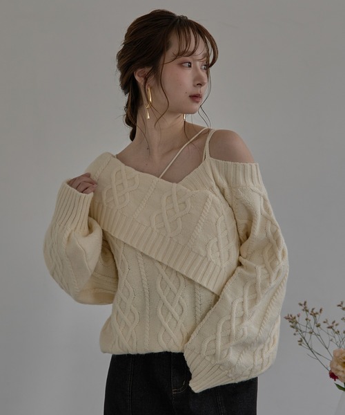mideal(マイディール)の「one shoulder cable knit / ワンショルケーブルニット(ニット/セーター・レディース・アイボリー/ブルーグリーン/ボルドー・FREE)」の22枚目の写真