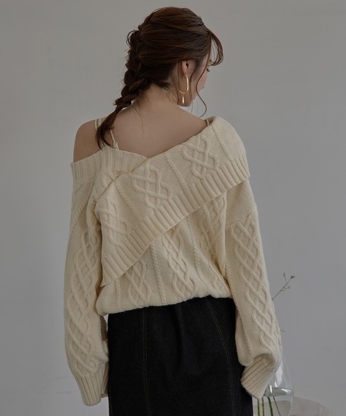 mideal(マイディール)の「one shoulder cable knit / ワンショルケーブルニット(ニット/セーター・レディース・アイボリー/ブルーグリーン/ボルドー・FREE)」の19枚目の写真