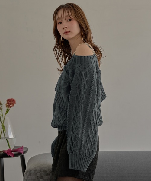 one shoulder cable knit / ワンショルケーブルニット（ニット