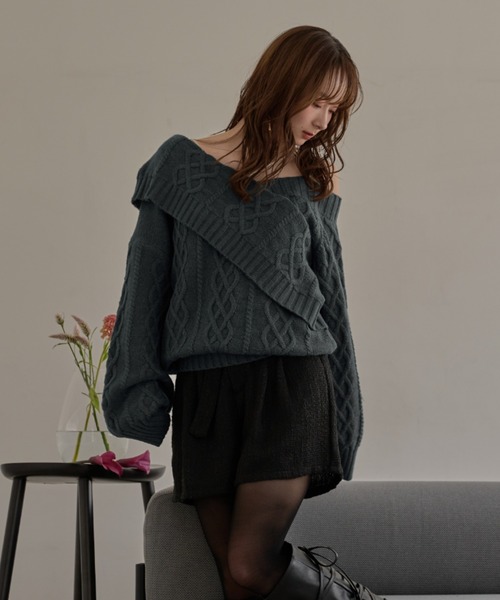 one shoulder cable knit / ワンショルケーブルニット（ニット