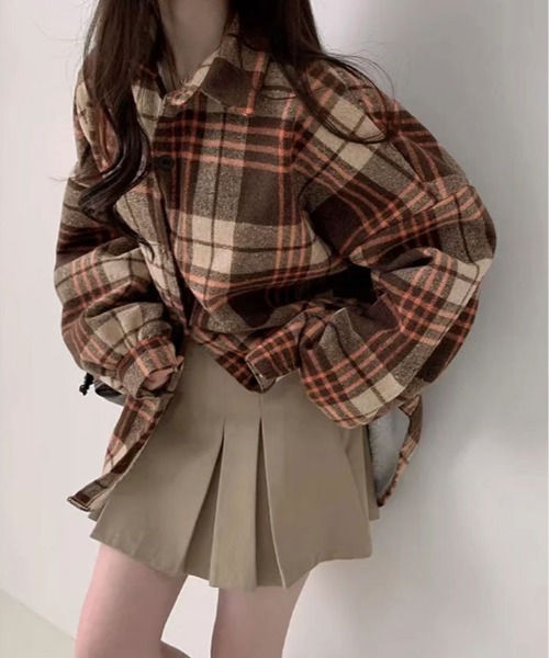 セール】裏起毛 チェック柄 オーバーサイズ シャツ（シャツ/ブラウス