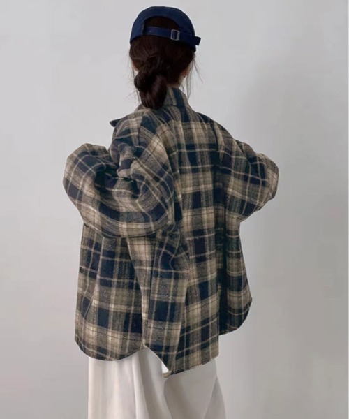 kirakiraShop(キラキラショップ)の「裏起毛 チェック柄 オーバーサイズ シャツ(シャツ/ブラウス・レディース・ブラウン/ブルー/レッド・FREE)」の18枚目の写真