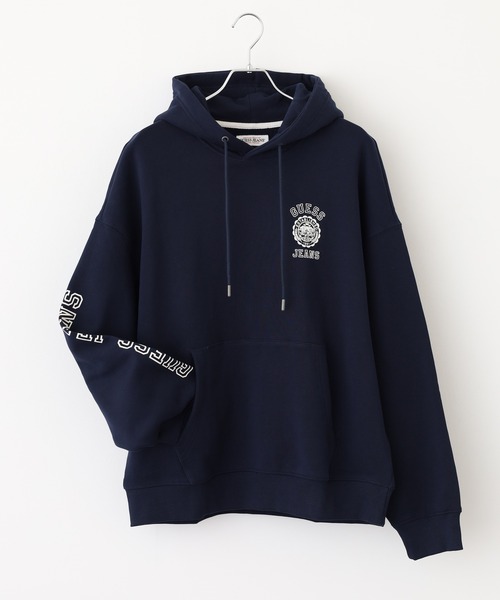 GUESS JEANS(ゲスジーンズ)の「GUESS JEANS GJ HOOD OS PRINTED LOGO SWEAT ゲス プリントロゴ プルオーバーパーカー フーディー(パーカー・メンズ・ネイビー/ホワイト・XL/L/M)」の1枚目の写真