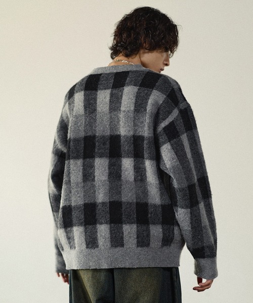 Bleme（ブレム）の「リラクシー チェック柄 シャギーニット（ニット/セーター・メンズ・グレー/カーキ/ベージュ・M/S/XL/L）」の8枚目の写真