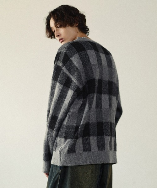 Bleme（ブレム）の「リラクシー チェック柄 シャギーニット（ニット/セーター・メンズ・グレー/カーキ/ベージュ・M/S/XL/L）」の9枚目の写真